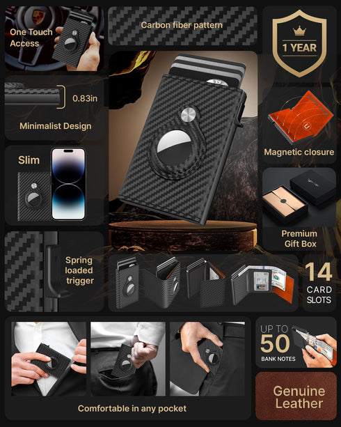 Typecase Mens Wallet Card Holder for Tracker: Leather Smart Wallet for Men Compatible with Apple Tracker, RFID Blocking, Slim, Minimalist - 9-14 Card Capacity | ID Window | Cash Slot